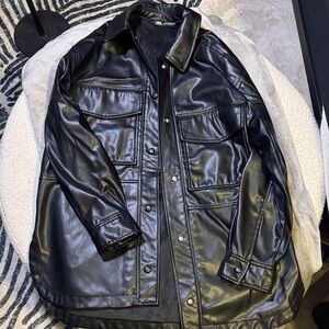 Zara Women's Black Faux Leather Shirt Jacket